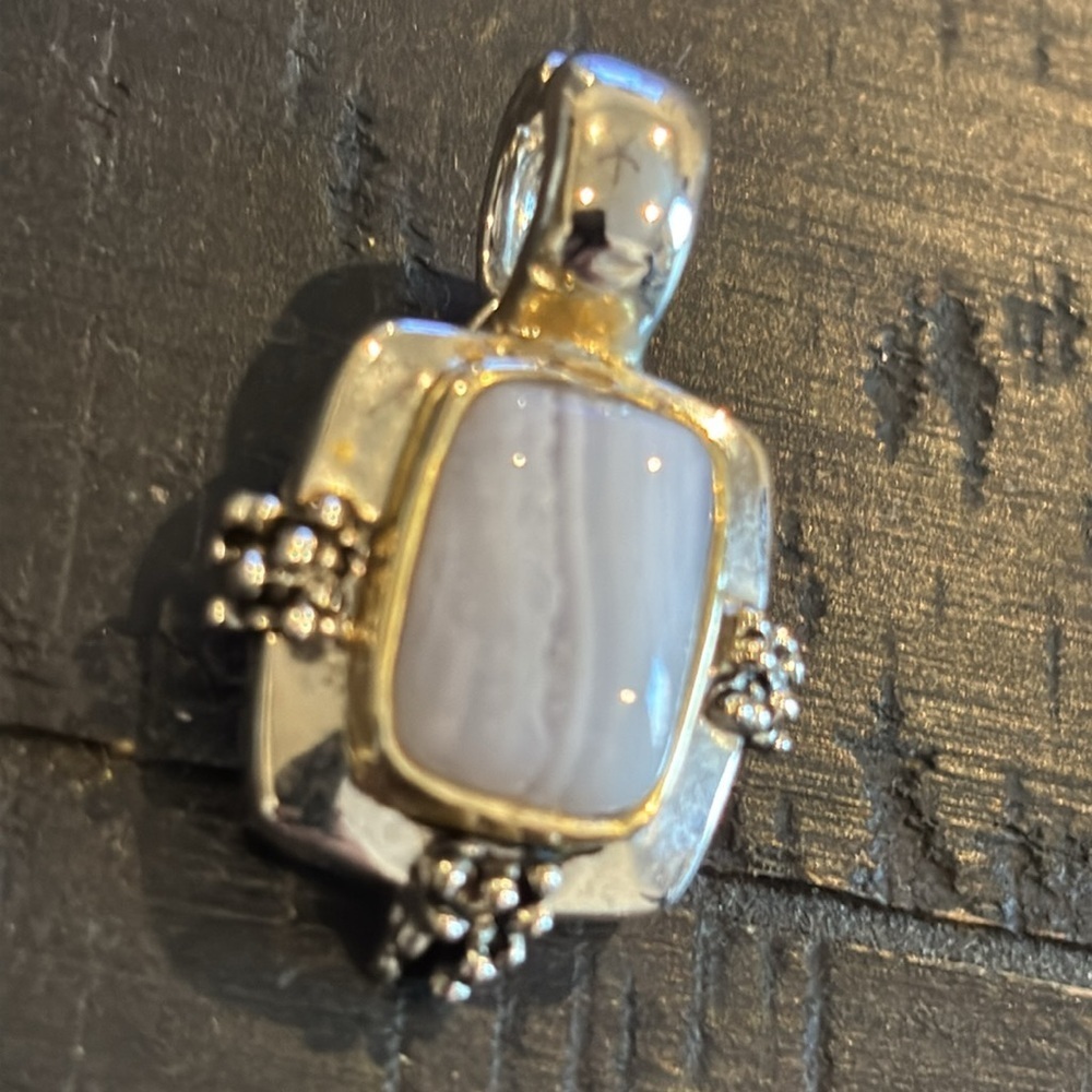 Premier Designs Silver and Gold Clip On Pendant Gemstone Southwestern Signed PD - Picture 2 of 7